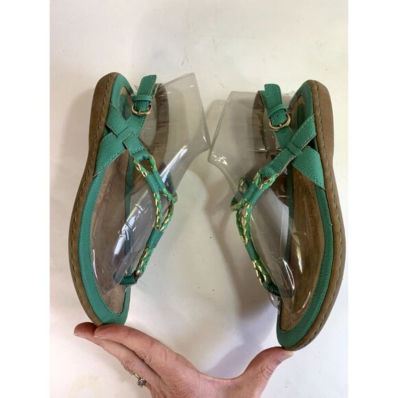 Women's T Strap Sandals Turquoise Gold Braided 7 M - Picture 6 of 10